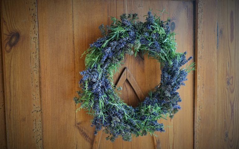 wreath hung up on an armoire