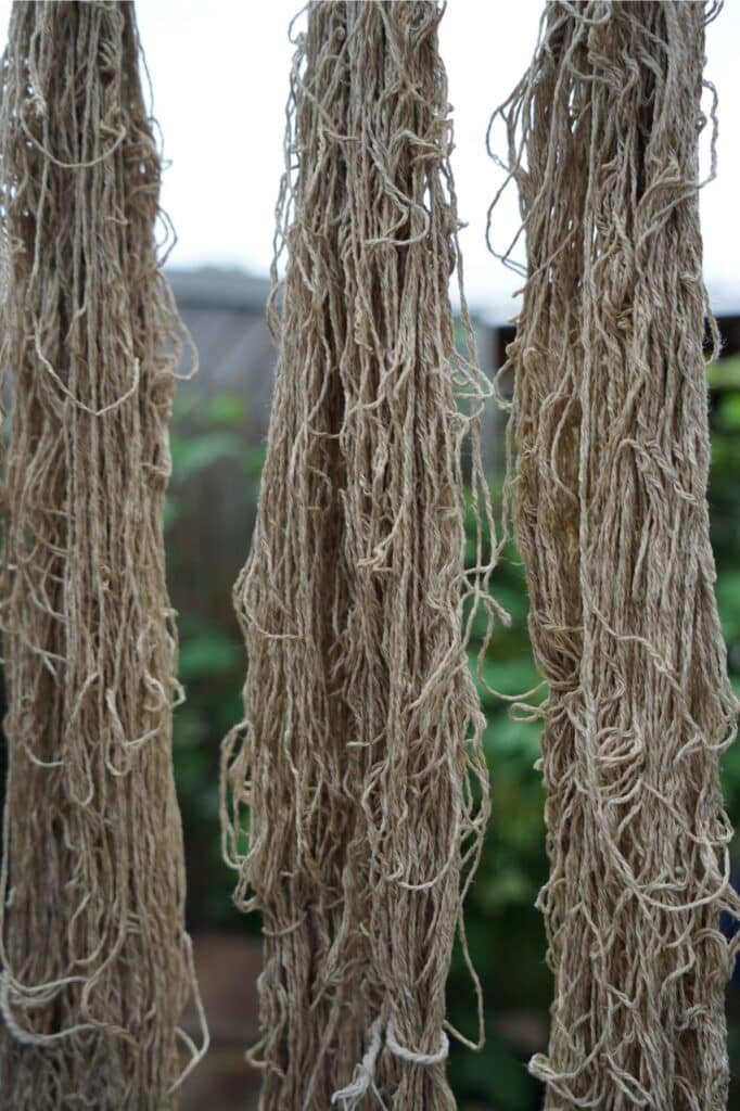 isager bomulin dyed by myself using nettles drying outside