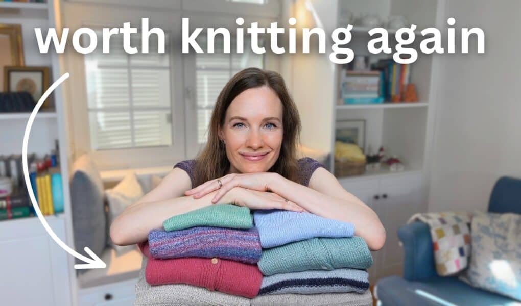 me with my 10 favorite hand knits and the text "worth knitting again"