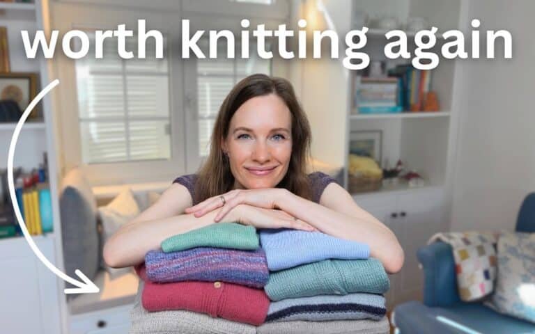 me with my 10 favorite hand knits and the text "worth knitting again"