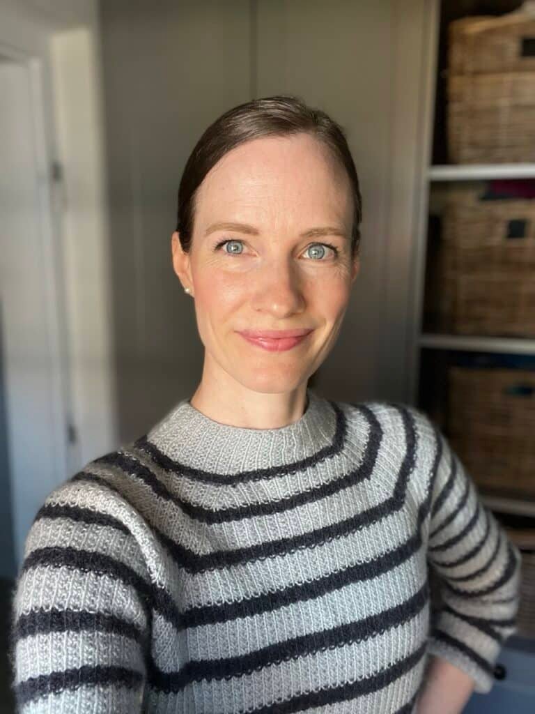 wearing my hand knitted sweater no 12