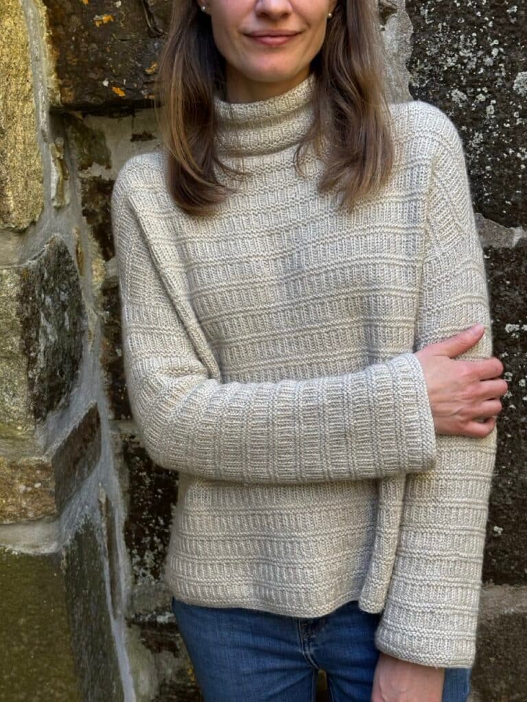 wearing my hand knitted sweater no 28